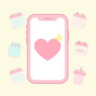 Avatar conceptual de Marta Ruiz: smartphone con corazón y apps en estilo flat pastel, rosa y menta
