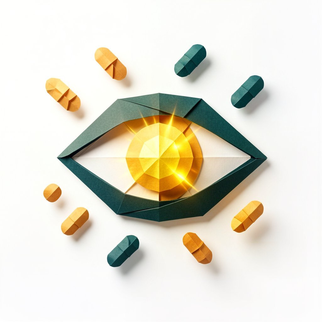 Ilustración origami del trasplante de mitocondrias en el ojo humano