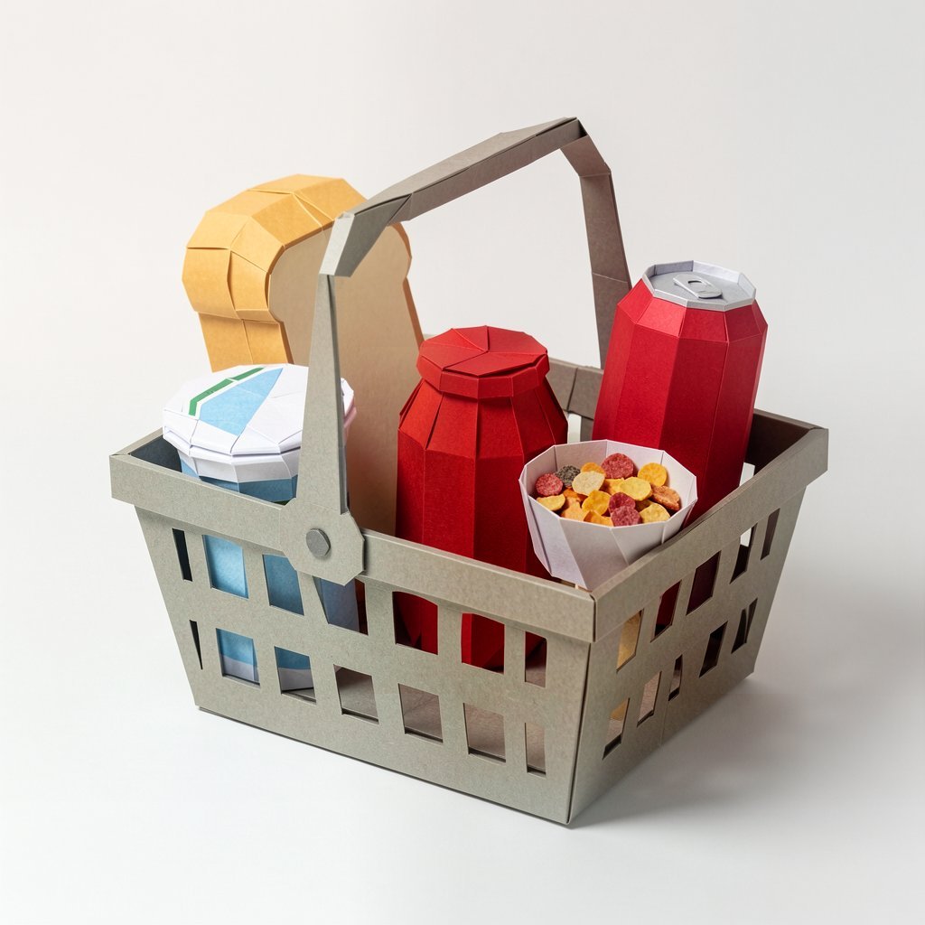 Composición de alimentos de supermercado (yogur, pan, salsa de tomate y refresco) que contienen azúcar añadido