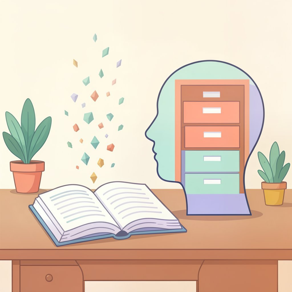 Ilustración flat vector de un libro abierto con páginas que se desvanecen como recuerdos que se olvidan al leer
